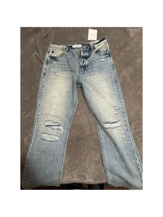 Kancan Denim - Women's Kancan Light Blue Distressed Straight Leg Jeans Size 9